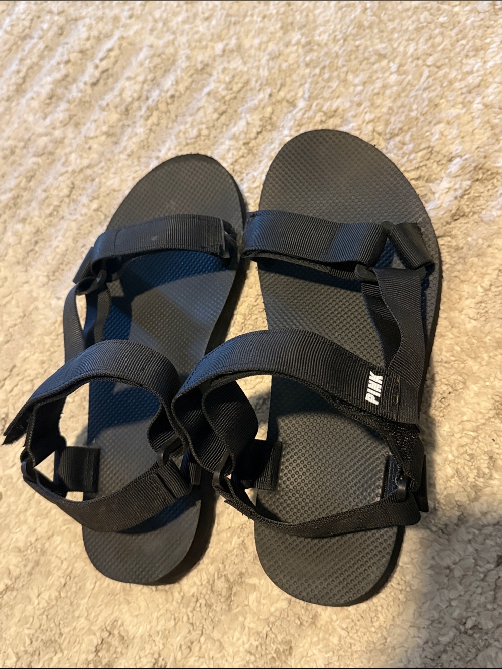 PINK Victoria's Secret Black Adjustable Strap Sandals